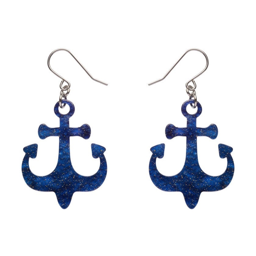 New Release 3/2025” Ship Anchor Drop Earrings - Navy by Erstwilder